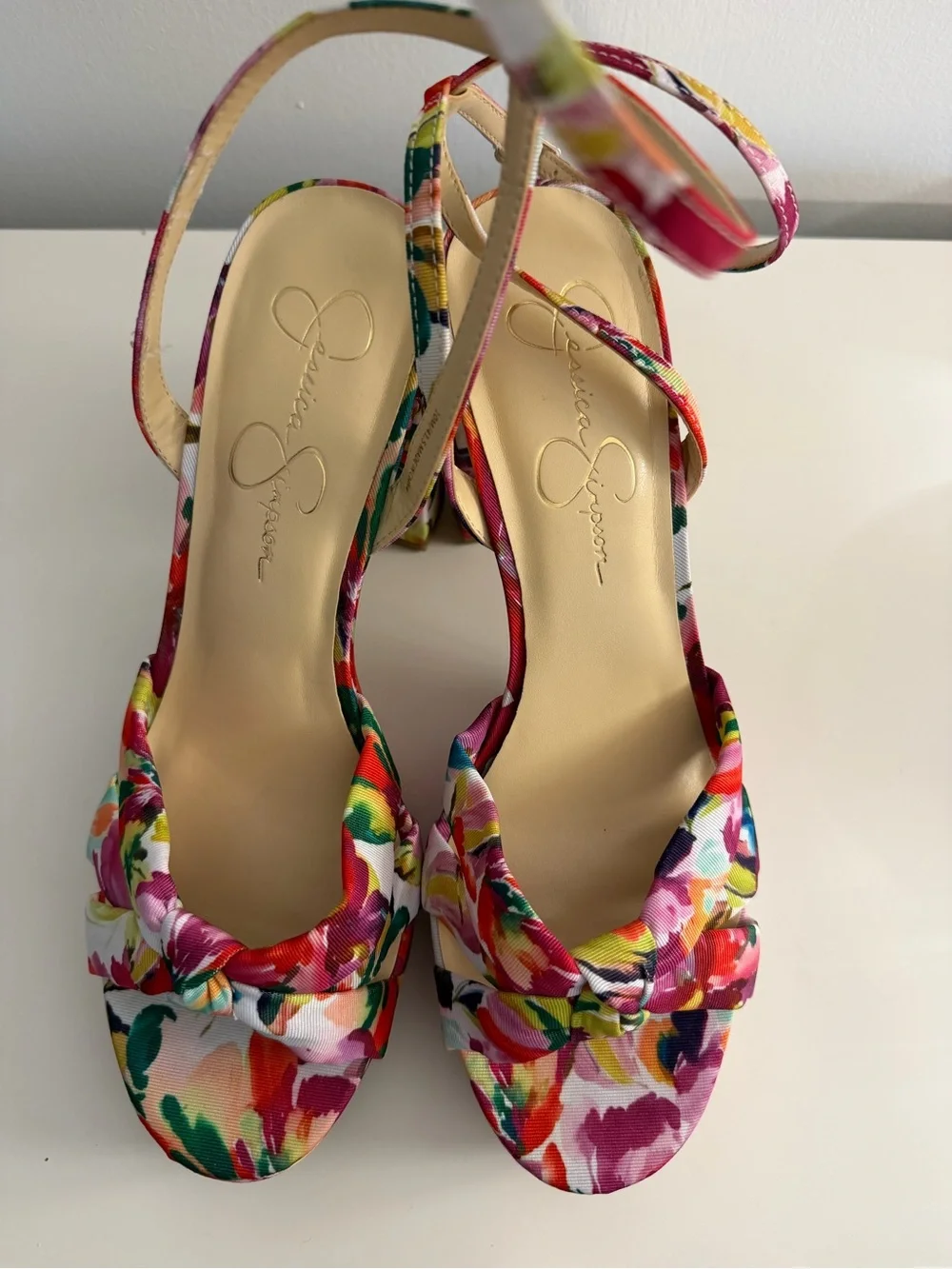 Jessica Simpson Floral Multicolor Platform Slingbacks - Pink/Green/Yellow